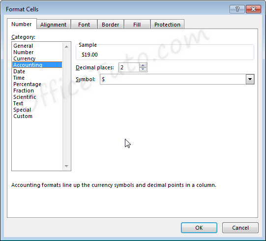 Accounting format options in Excel