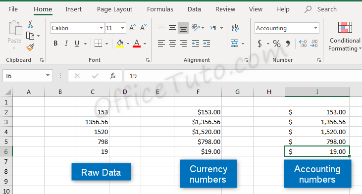 Accounting vs Currency format in Excel