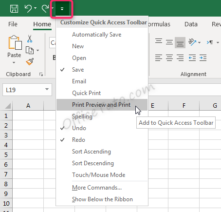 Add a command to the Quick Access Toolbar in Excel