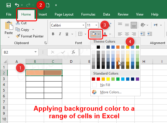 Apply background color to a range of cells in Excel