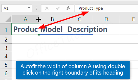 Autofit column width in Excel via double click