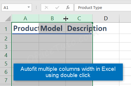 Autofit multiple columns width in Excel via double click