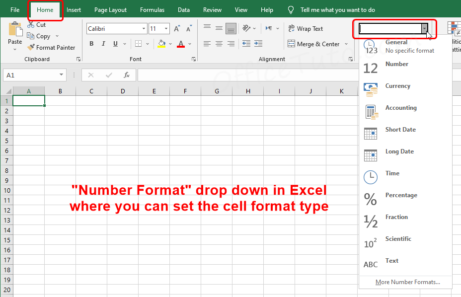 Cell format type with "Number Format" drop down - Excel