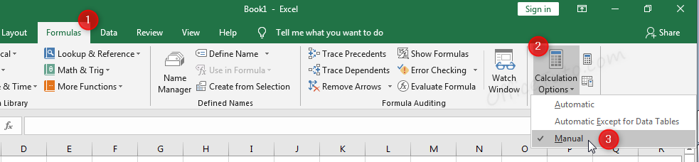 Change Automatic calculation to Manual in Excel
