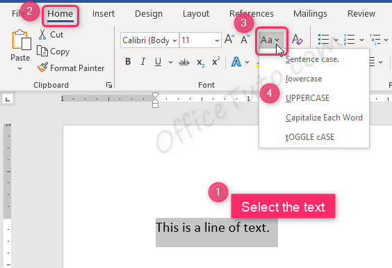 Change case in Word