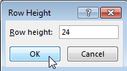 Change Excel row height in the dialog box