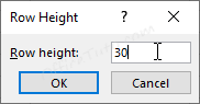 Change row height in Excel using dialog box