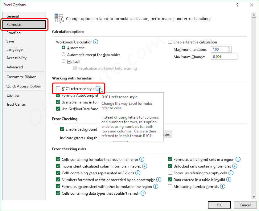 Changing reference style in Excel