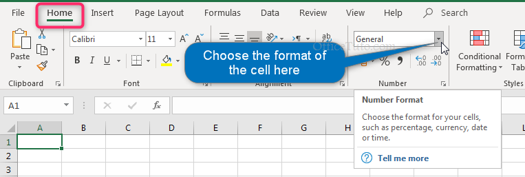 Choose the format of an Excel cell