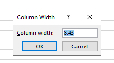 Column width dialog box in Excel