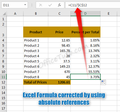 Copy Excel formula with absolute cell references