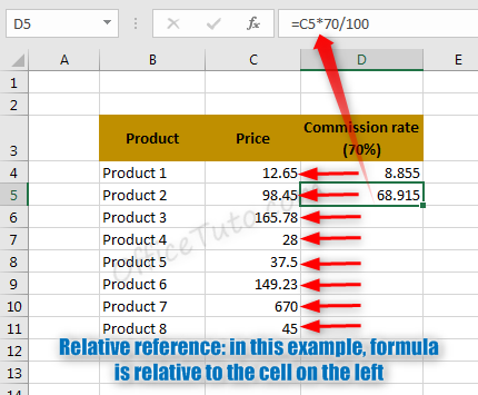 Copy Excel formula with relative cell references