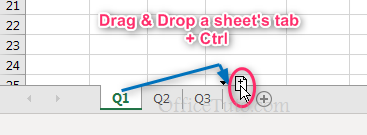 Copy Excel sheet in the same workbook with drag and drop + Ctrl