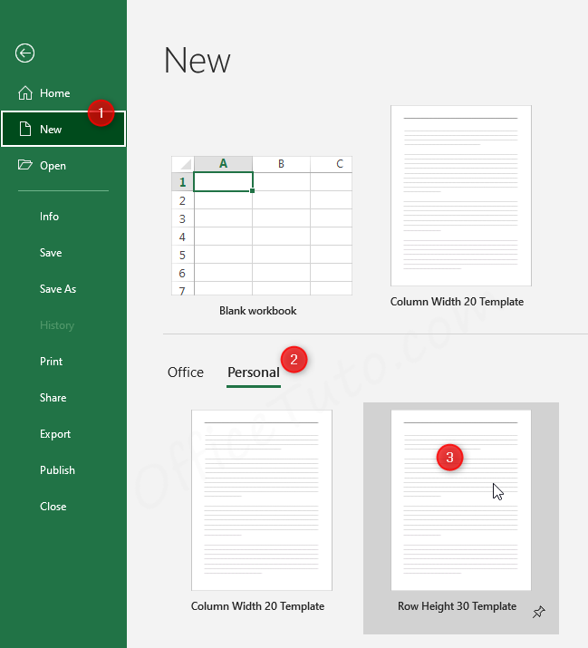 Create a new Excel workbook with custom row height based on a personal template