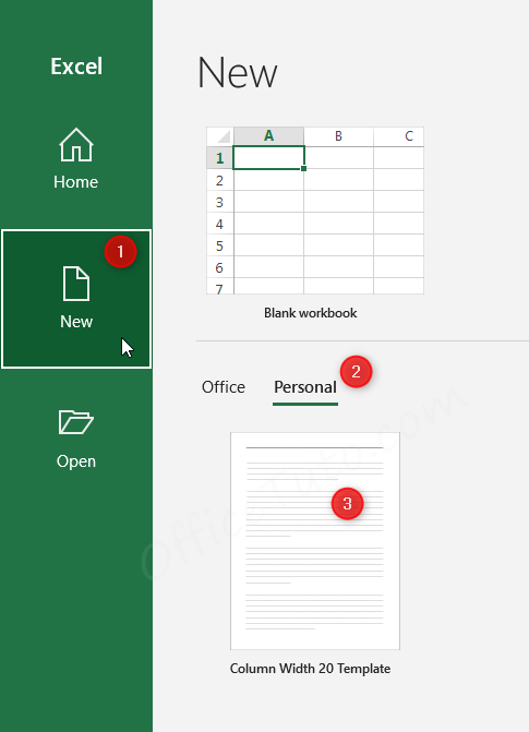Create a new Excel workbook based on a personal template