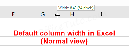 Default column width in Excel (Normal view)