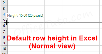 Default row height in Excel (Normal view)