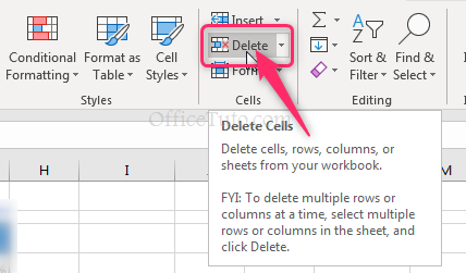 Delete cells in Excel