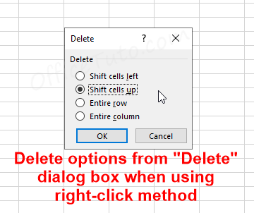 Delete dialog box in Excel when using right-click