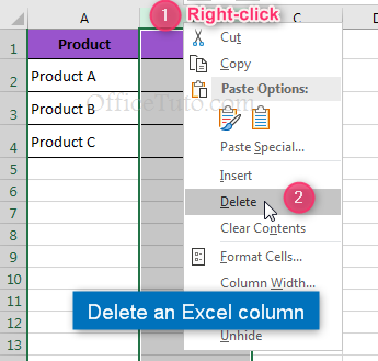 Delete an Excel column