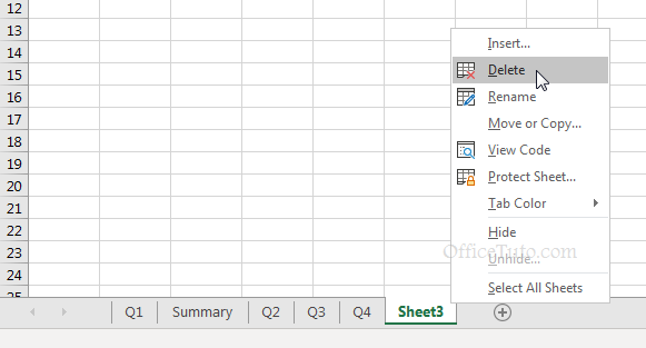 Delete Excel sheet using right click