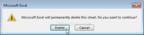 Delete Excel sheet - Warning message