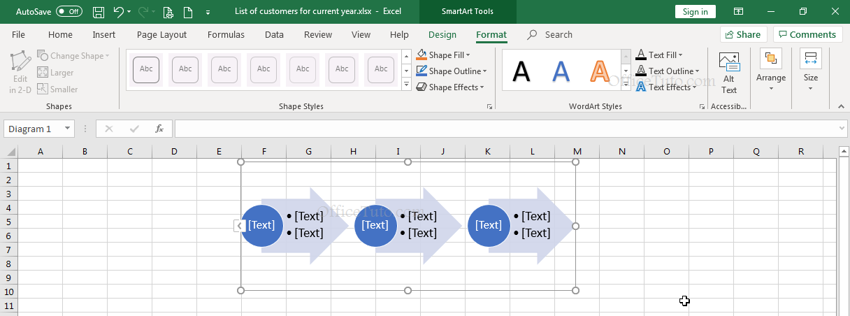 Design and Format tabs - Excel ribbon