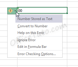 Error of Excel number formatted as text