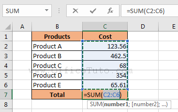 Excel Sum tool