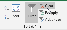Clear filter in Excel