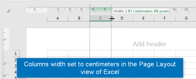Excel columns width set to cm