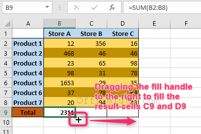 Copy Excel formula by dragging the fill handle