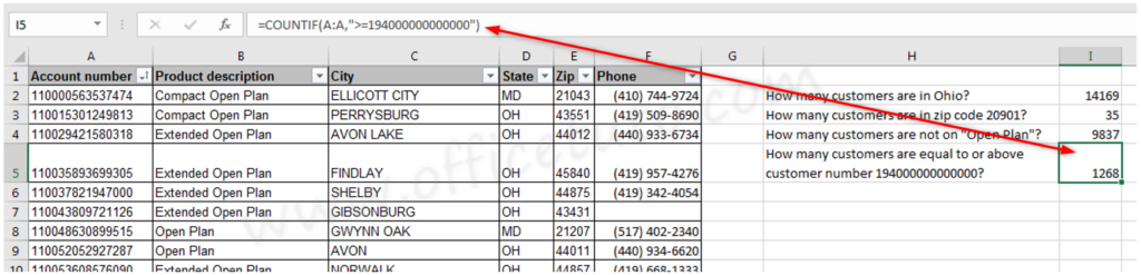 Excel COUNTIF with logical operator on numeric data