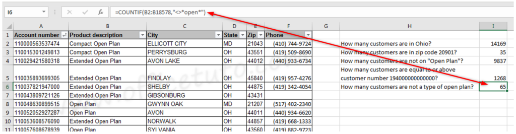 Excel COUNTIF with logical operator on text data