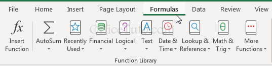 Excel Formulas tab