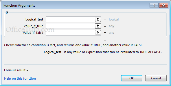 Excel - "Function Arguments" dialog box