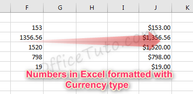 Excel numbers formatted with currency type