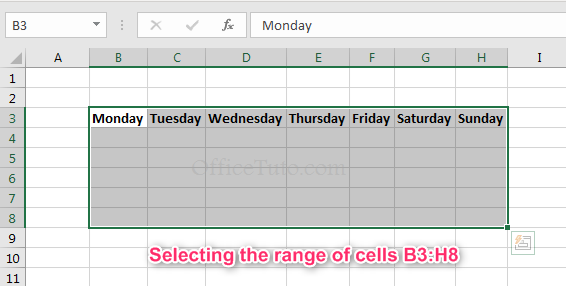 Excel range of cells - Selection and reference