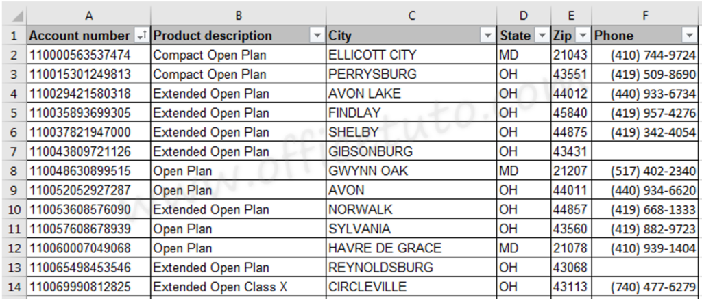 Excel range of cells - text and numeric data