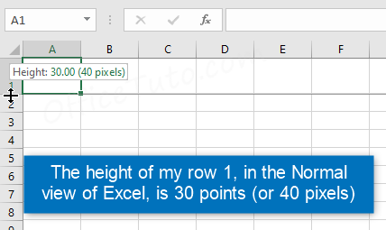 Excel row height unit in the Normal view