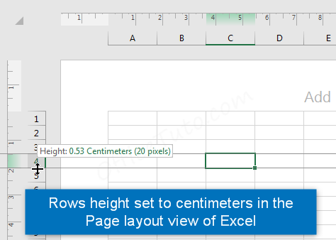 Excel rows height set to cm