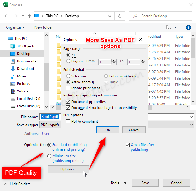 Excel - Save as PDF options