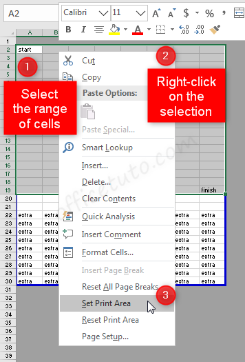 Set a print area in Excel