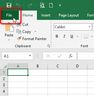 File in Excel ribbon