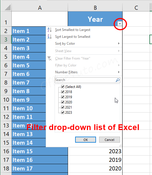 Filter drop-down list in Excel