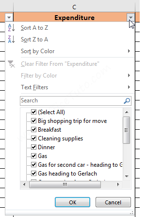 Filtering on a Text formatted column in Excel