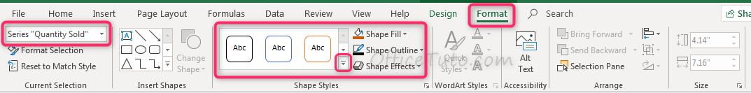 Format tab when selecting Excel chart