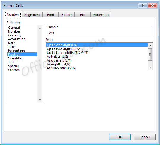 Fraction formatting options in Excel