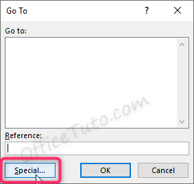Excel "Go To" dialog box