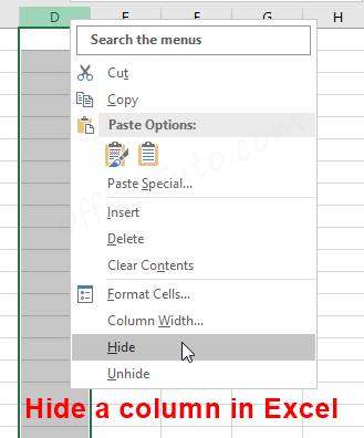 Hide a column in Excel